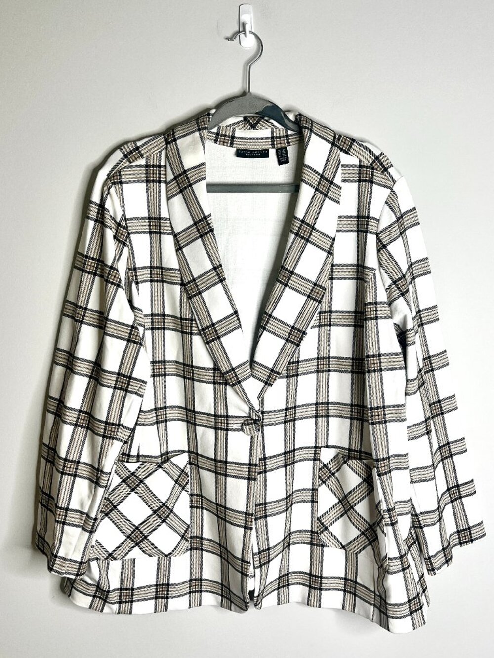 Susan Graver Tan Black Plaid One-Button Blazer Preppy Fall Transition Career 2X